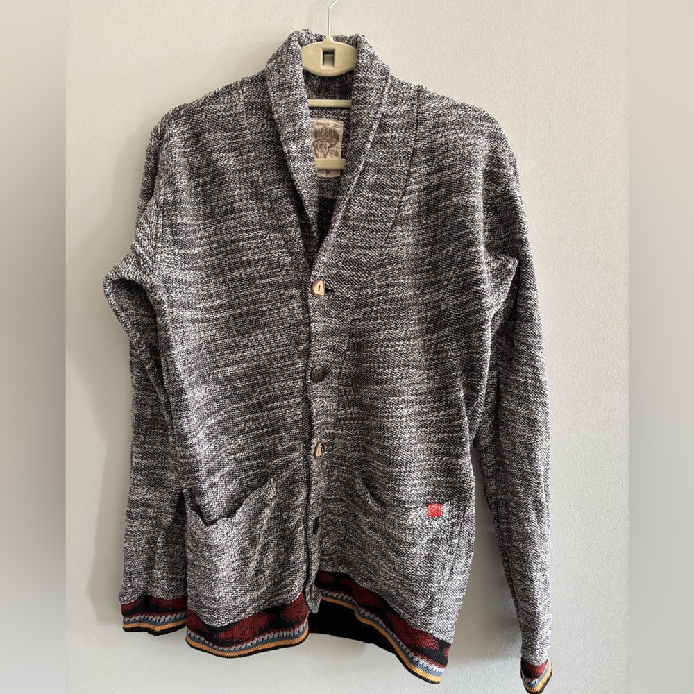 Third & Army Cardigan Western Sweater Men’s Size Medium Gray Red Yellow Black